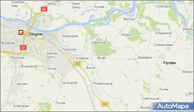 mapa Borek gmina Głogów, Borek gmina Głogów na mapie Targeo
