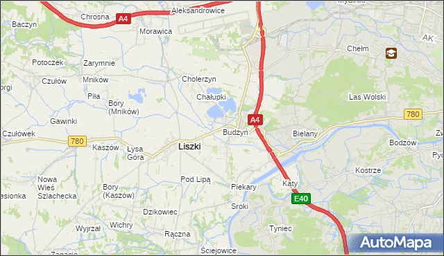 mapa Budzyń gmina Liszki, Budzyń gmina Liszki na mapie Targeo