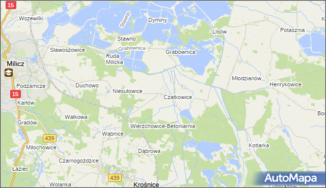 mapa Czatkowice gmina Milicz, Czatkowice gmina Milicz na mapie Targeo