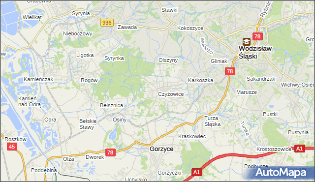 mapa Czyżowice gmina Gorzyce, Czyżowice gmina Gorzyce na mapie Targeo