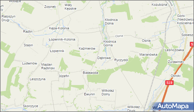 mapa Dąbrowa gmina Borzechów, Dąbrowa gmina Borzechów na mapie Targeo