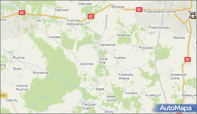 mapa Dolne Pole gmina Sokołów Podlaski, Dolne Pole gmina Sokołów Podlaski na mapie Targeo
