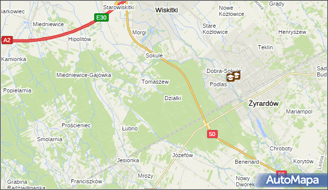 mapa Działki gmina Wiskitki, Działki gmina Wiskitki na mapie Targeo