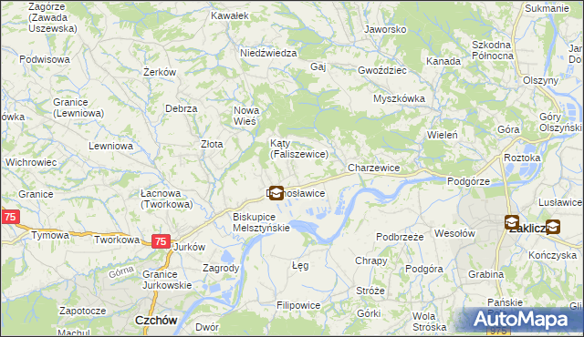 mapa Faliszewice, Faliszewice na mapie Targeo