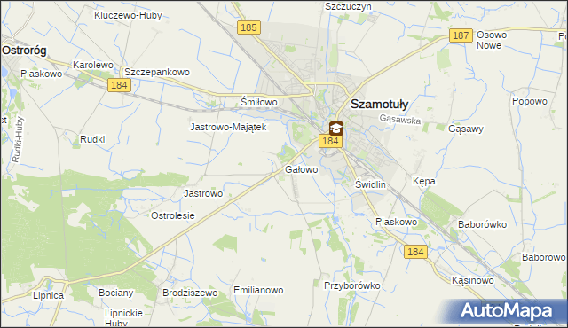 mapa Gałowo gmina Szamotuły, Gałowo gmina Szamotuły na mapie Targeo