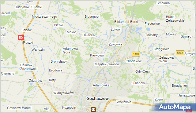 mapa Gawłów gmina Sochaczew, Gawłów gmina Sochaczew na mapie Targeo