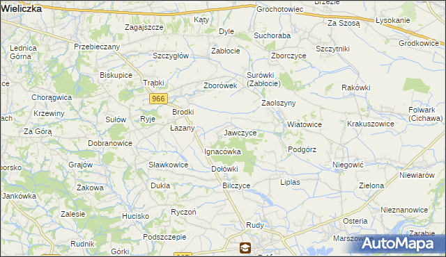 mapa Jawczyce gmina Biskupice, Jawczyce gmina Biskupice na mapie Targeo