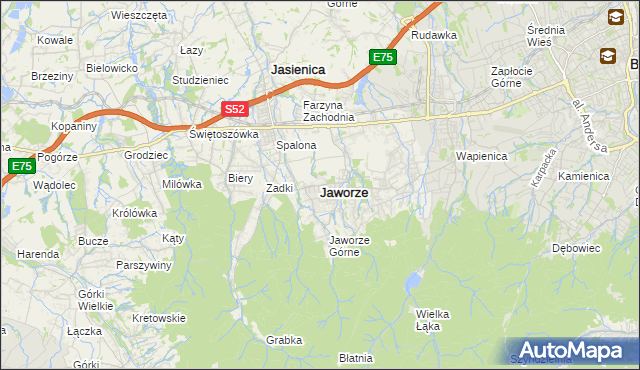 mapa Jaworze powiat bielski, Jaworze powiat bielski na mapie Targeo