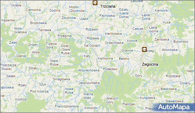 mapa Kamionna gmina Trzciana, Kamionna gmina Trzciana na mapie Targeo