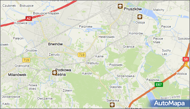 mapa Kanie gmina Brwinów, Kanie gmina Brwinów na mapie Targeo