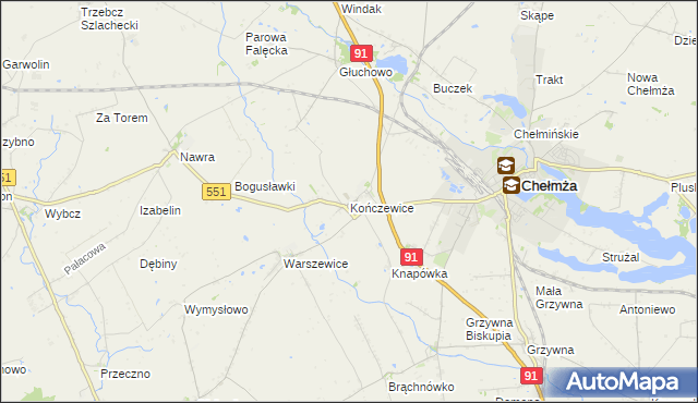 mapa Kończewice gmina Chełmża, Kończewice gmina Chełmża na mapie Targeo