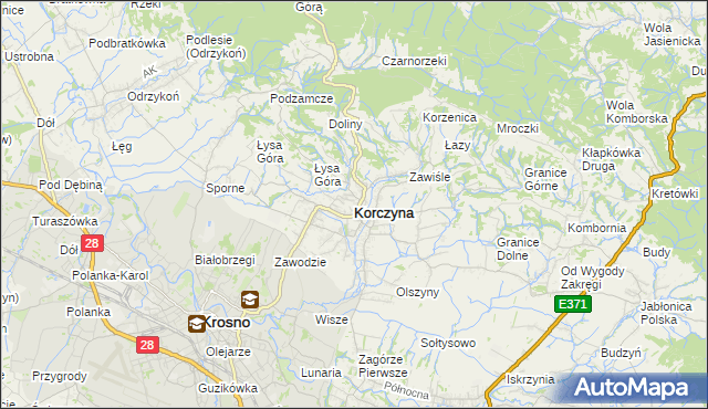 mapa Korczyna powiat krośnieński, Korczyna powiat krośnieński na mapie Targeo