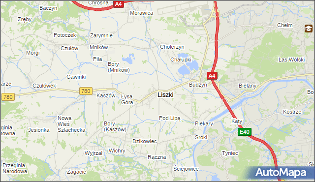 mapa Liszki powiat krakowski, Liszki powiat krakowski na mapie Targeo