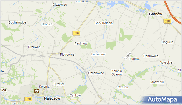 mapa Ludwinów gmina Nałęczów, Ludwinów gmina Nałęczów na mapie Targeo