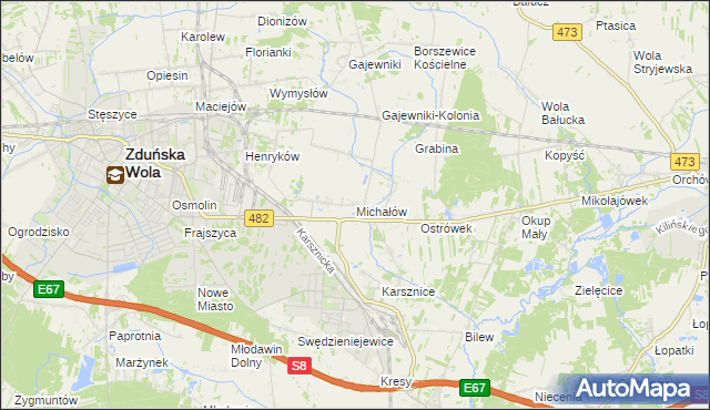 mapa Michałów gmina Zduńska Wola, Michałów gmina Zduńska Wola na mapie Targeo