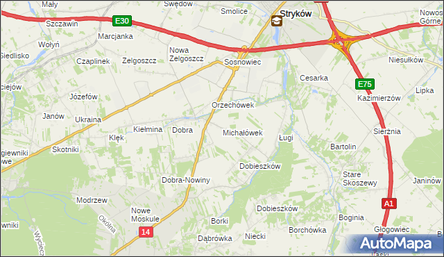 mapa Michałówek gmina Stryków, Michałówek gmina Stryków na mapie Targeo