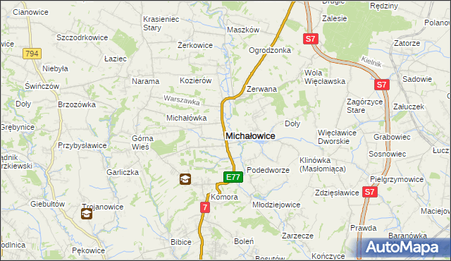 mapa Michałowice powiat krakowski, Michałowice powiat krakowski na mapie Targeo