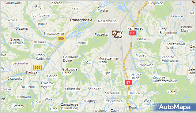 mapa Moszczenica Niżna, Moszczenica Niżna na mapie Targeo