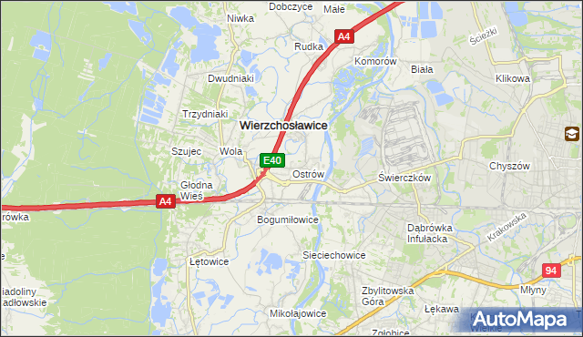 mapa Ostrów gmina Wierzchosławice, Ostrów gmina Wierzchosławice na mapie Targeo