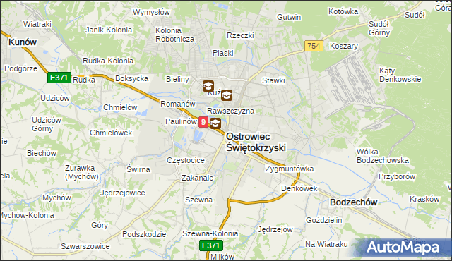 mapa Ostrowiec Świętokrzyski, Ostrowiec Świętokrzyski na mapie Targeo