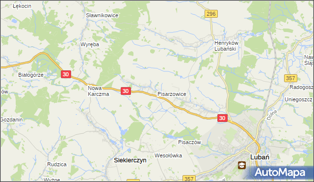 mapa Pisarzowice gmina Lubań, Pisarzowice gmina Lubań na mapie Targeo