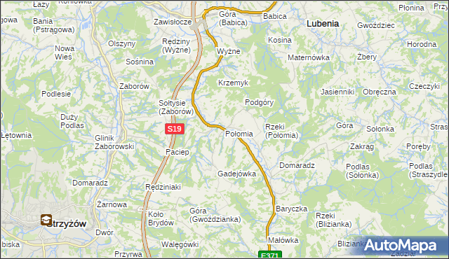 mapa Połomia gmina Niebylec, Połomia gmina Niebylec na mapie Targeo