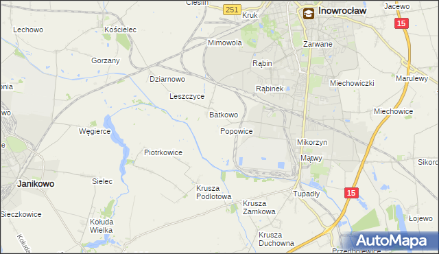 mapa Popowice gmina Inowrocław, Popowice gmina Inowrocław na mapie Targeo