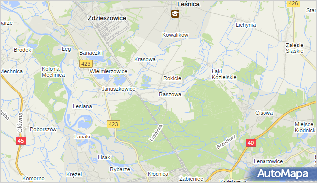 mapa Raszowa gmina Leśnica, Raszowa gmina Leśnica na mapie Targeo