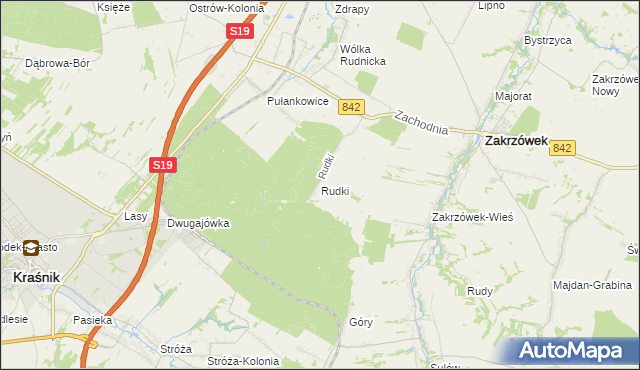 mapa Rudki gmina Zakrzówek, Rudki gmina Zakrzówek na mapie Targeo