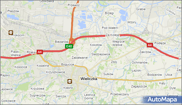 mapa Śledziejowice, Śledziejowice na mapie Targeo