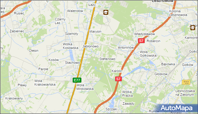 mapa Stefanowo gmina Lesznowola, Stefanowo gmina Lesznowola na mapie Targeo