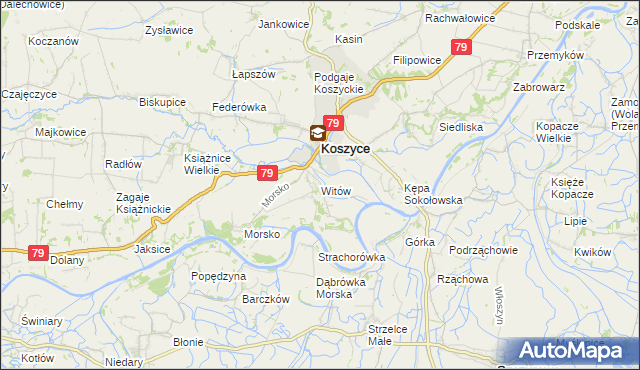 mapa Witów gmina Koszyce, Witów gmina Koszyce na mapie Targeo