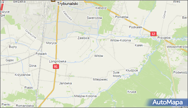 mapa Witów gmina Sulejów, Witów gmina Sulejów na mapie Targeo