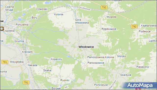 mapa Włodowice powiat zawierciański, Włodowice powiat zawierciański na mapie Targeo