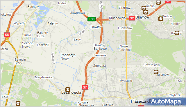 mapa Zamienie gmina Lesznowola, Zamienie gmina Lesznowola na mapie Targeo