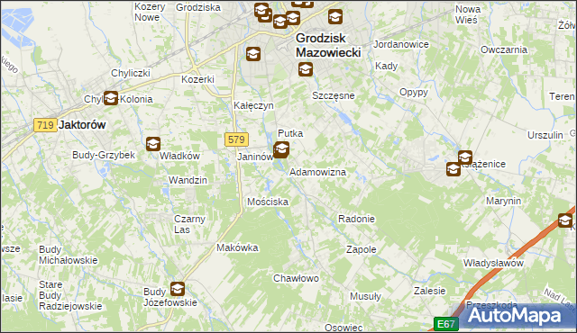 mapa Adamowizna gmina Grodzisk Mazowiecki, Adamowizna gmina Grodzisk Mazowiecki na mapie Targeo