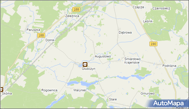 mapa Augustowo gmina Krajenka, Augustowo gmina Krajenka na mapie Targeo