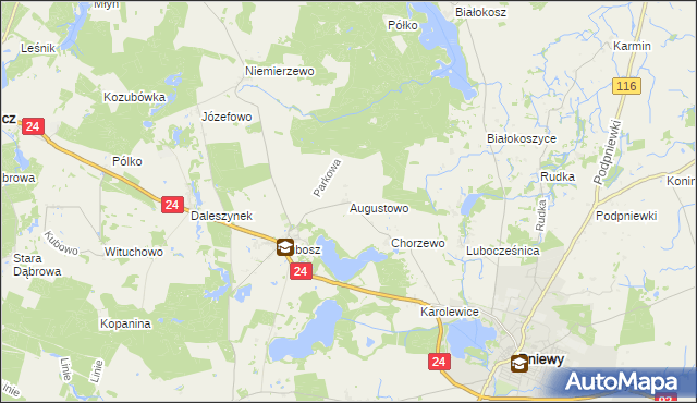 mapa Augustowo gmina Kwilcz, Augustowo gmina Kwilcz na mapie Targeo