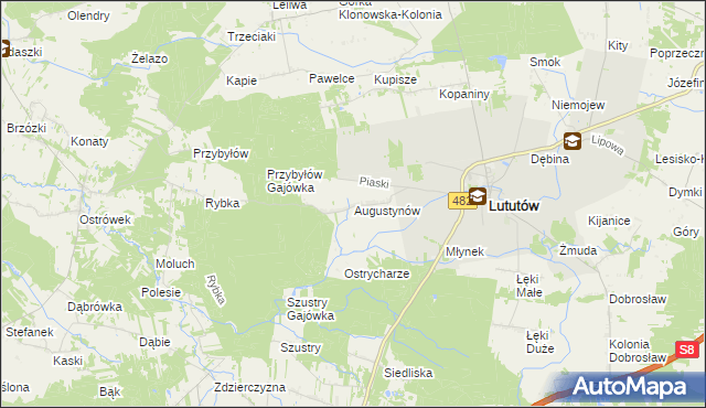 mapa Augustynów gmina Lututów, Augustynów gmina Lututów na mapie Targeo