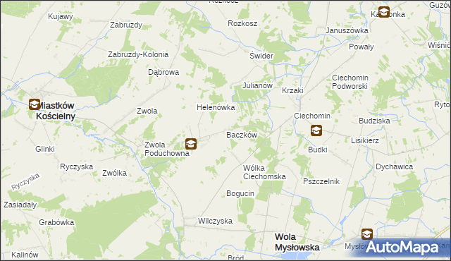 mapa Baczków gmina Wola Mysłowska, Baczków gmina Wola Mysłowska na mapie Targeo