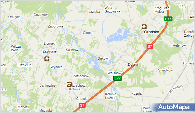 mapa Bąków gmina Orońsko, Bąków gmina Orońsko na mapie Targeo
