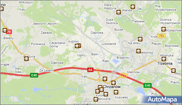 mapa Balin gmina Chrzanów, Balin gmina Chrzanów na mapie Targeo