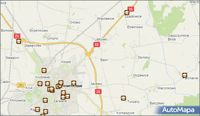 mapa Balin gmina Inowrocław, Balin gmina Inowrocław na mapie Targeo