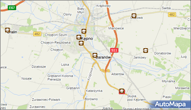 mapa Baranów powiat kępiński, Baranów powiat kępiński na mapie Targeo