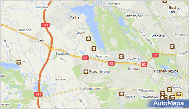 mapa Baranowo gmina Tarnowo Podgórne, Baranowo gmina Tarnowo Podgórne na mapie Targeo