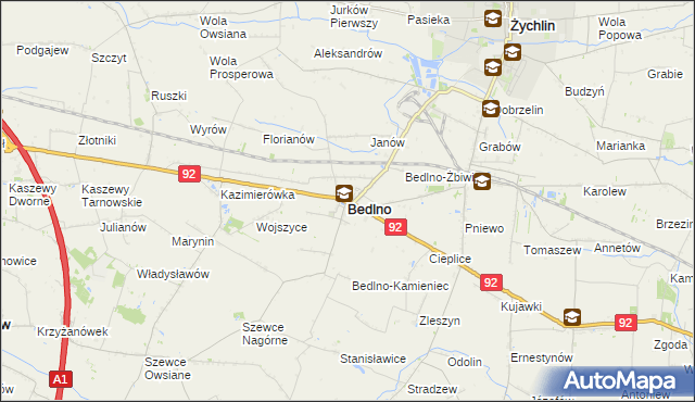 mapa Bedlno powiat kutnowski, Bedlno powiat kutnowski na mapie Targeo