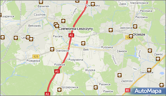 mapa Bełk gmina Czerwionka-Leszczyny, Bełk gmina Czerwionka-Leszczyny na mapie Targeo