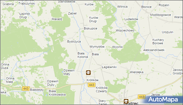 mapa Biała gmina Grodziec, Biała gmina Grodziec na mapie Targeo