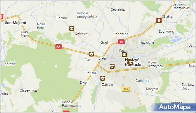 mapa Biała gmina Radzyń Podlaski, Biała gmina Radzyń Podlaski na mapie Targeo