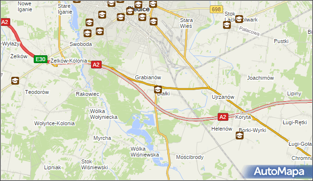mapa Białki gmina Siedlce, Białki gmina Siedlce na mapie Targeo